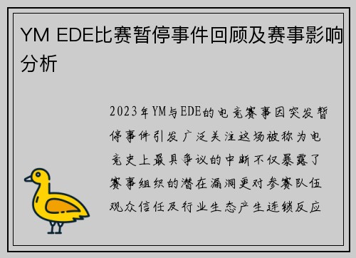 YM EDE比赛暂停事件回顾及赛事影响分析